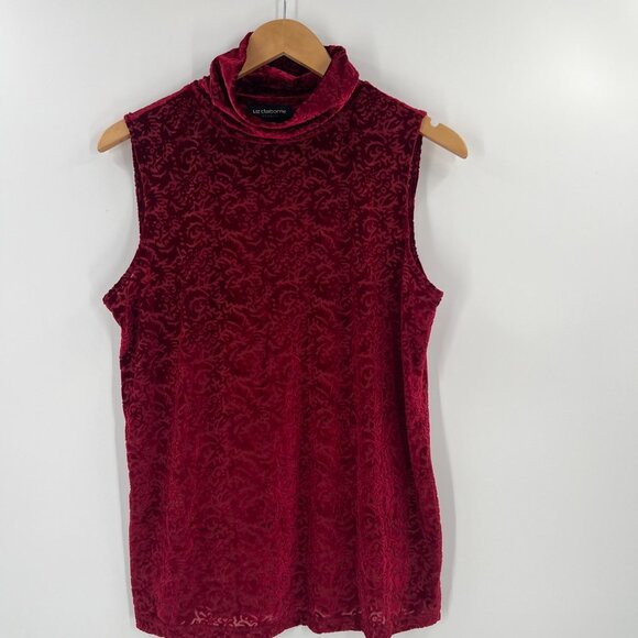 Liz Claiborne Women Size Medium Sleeveless Red Velvet Turtleneck Top - Picture 8 of 8